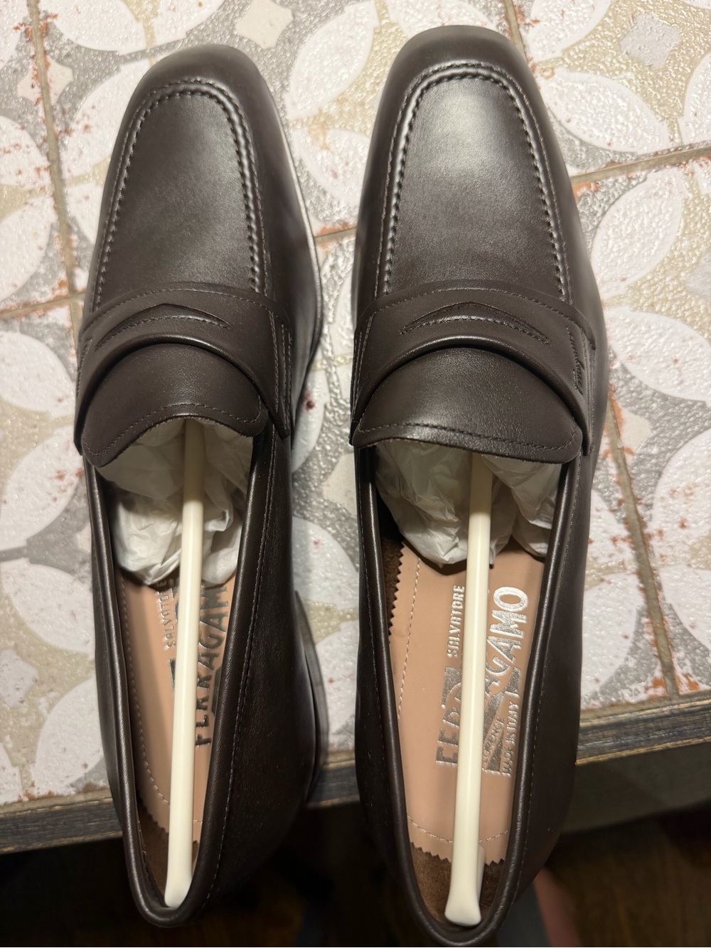 Brand new Salvatore Ferragamo Dark Brown Leather Penny Loafers